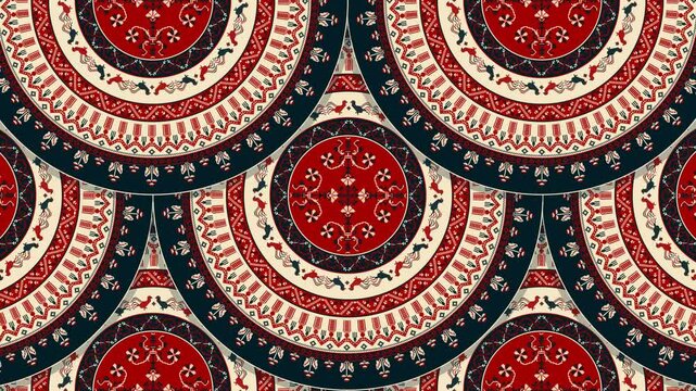 Polish traditional embroidery pattern, abstract 4k background loop in colors