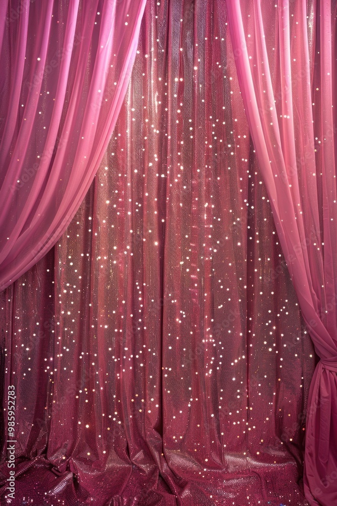 Poster a room with a curtain covered in string lights, perfect for parties or events