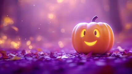 Halloween pumpkin on blue neon background with copy space. Happy Halloween holiday decorations. Generative AI