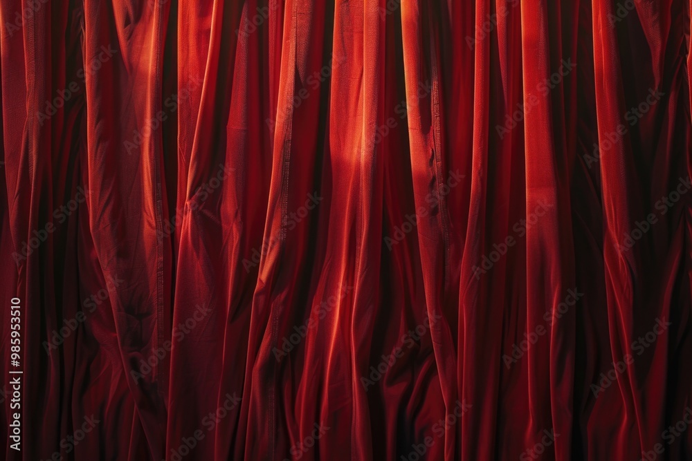 Poster A close-up view of a bright red curtain in a room, often used as a decorative element or to add warmth and coziness