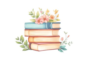 Open book in autumn leaves. Vintage style book illustration for design, print or background. Watercolor education, school design
