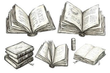 Open book in autumn leaves. Vintage style book illustration for design, print or background. Watercolor education, school design
