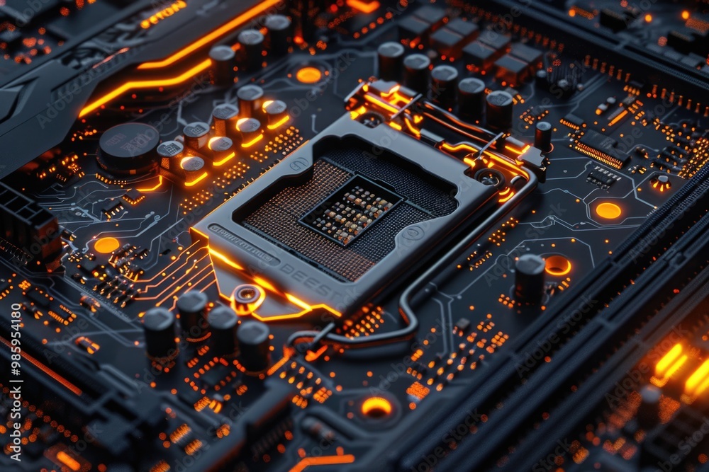 Poster High-quality image of a computer motherboard's internal components