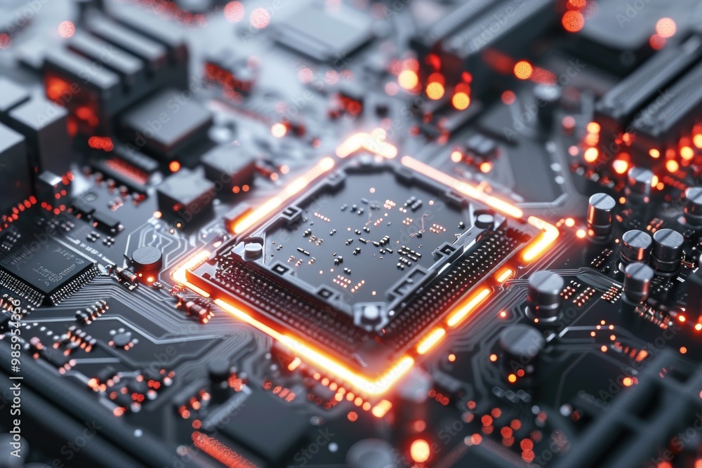 Poster High-quality image of a computer motherboard components