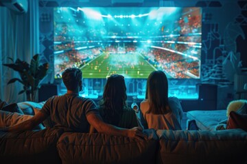Obraz premium People gathered around TV watching a football match, possible family or friends gathering