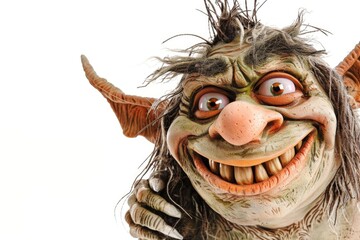 A detailed view of a troll's face from a fantasy statue