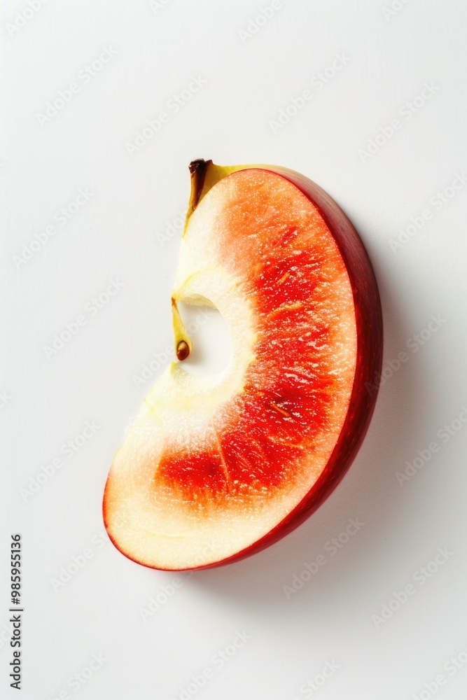 Poster A fresh apple cut in half on a white background, ideal for use in still life photography or as a prop in food-related compositions