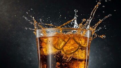 Fizzy drink splash with ice and a sugar rim.
