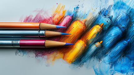 Obraz premium Artistic design with colorful pencils on a textured canvas