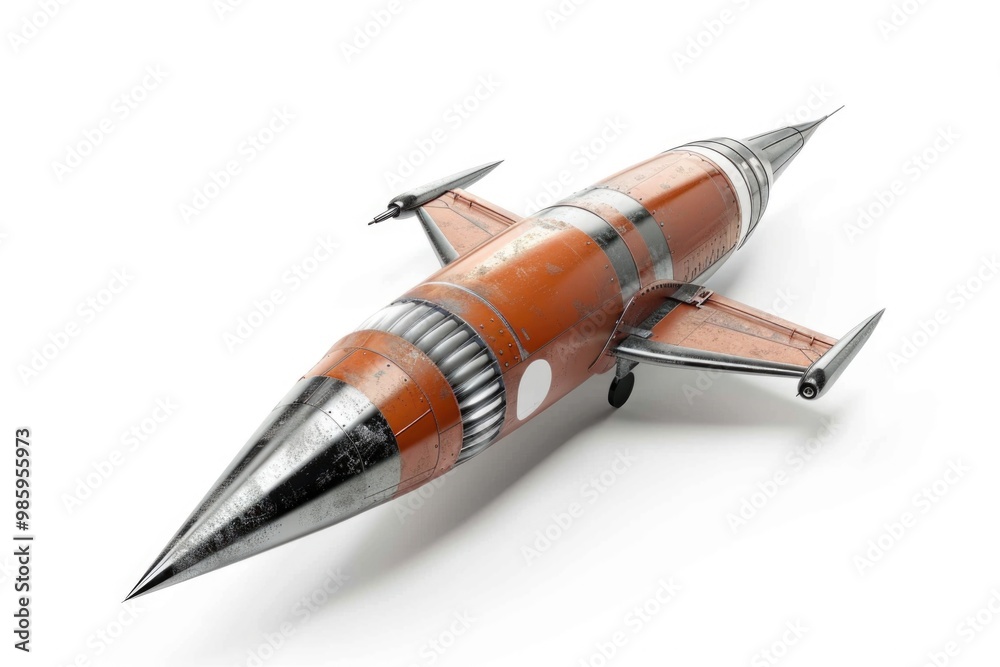 Poster A scale model of a spacecraft on a clean white surface, ideal for use in science and technology illustrations