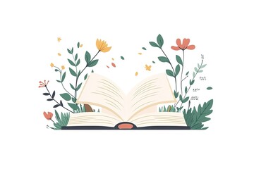 Open book in autumn leaves. Vintage style book illustration for design, print or background. Watercolor education, school design
