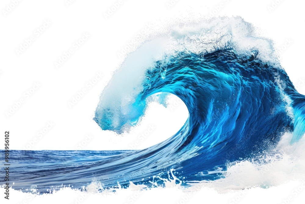 Poster A large blue wave in the open ocean, suitable for use as a background or in a travel brochure