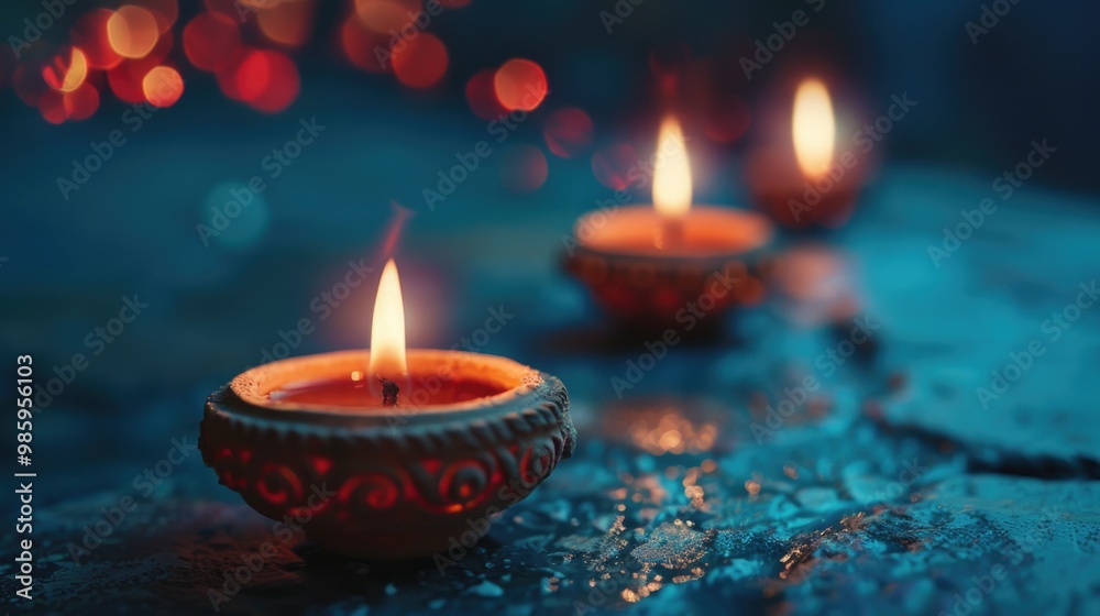 Poster a pair of lit candles resting on a table