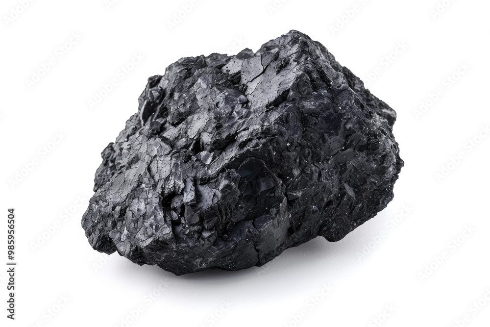 Poster a small black rock sits on a white background, perfect for adding texture and contrast to your desig