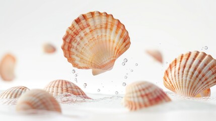 Obraz premium A group of seashells floating gently on the surface of calm water