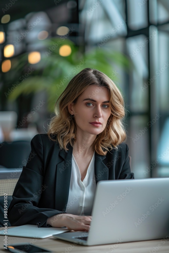 Poster a person sitting in front of a laptop computer, possibly working or studying