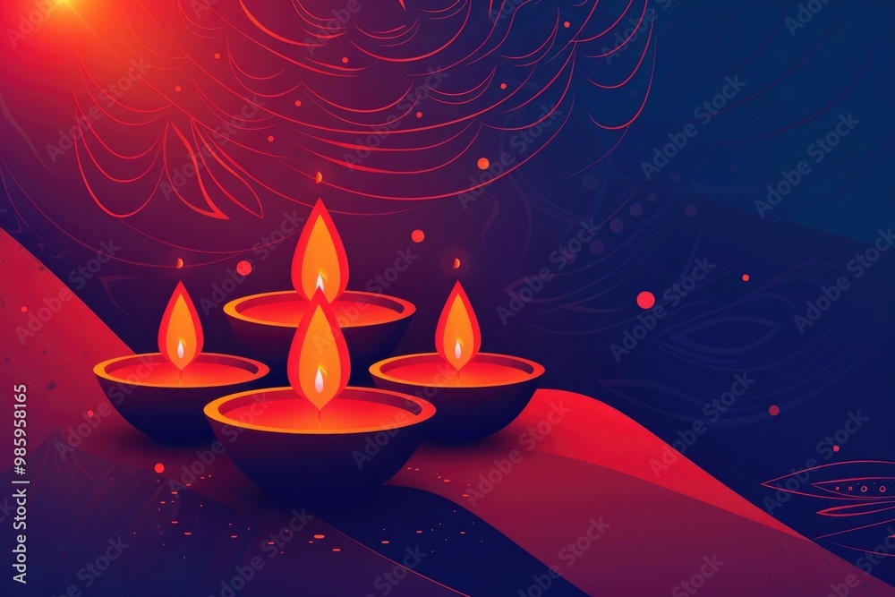 Poster three lit candles on a red and blue abstract background