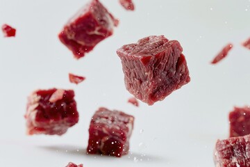 Pieces of meat suspended in flight