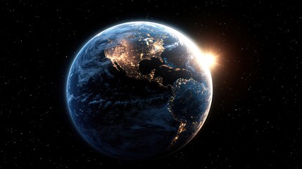 Naklejka premium Witness the mesmerizing glow of Earth as daylight breaks over the horizon