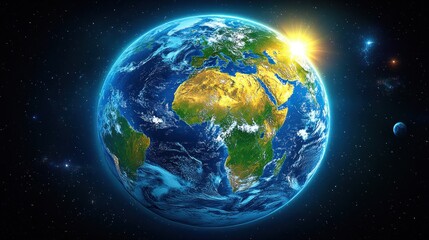 Fototapeta premium Sunlight bathes the diverse continents of Earth, highlighting nature's beauty in space