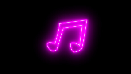 Glowing music notes icon .Vibrant red glowing neon-effect musical symbol and resembling a note icon.