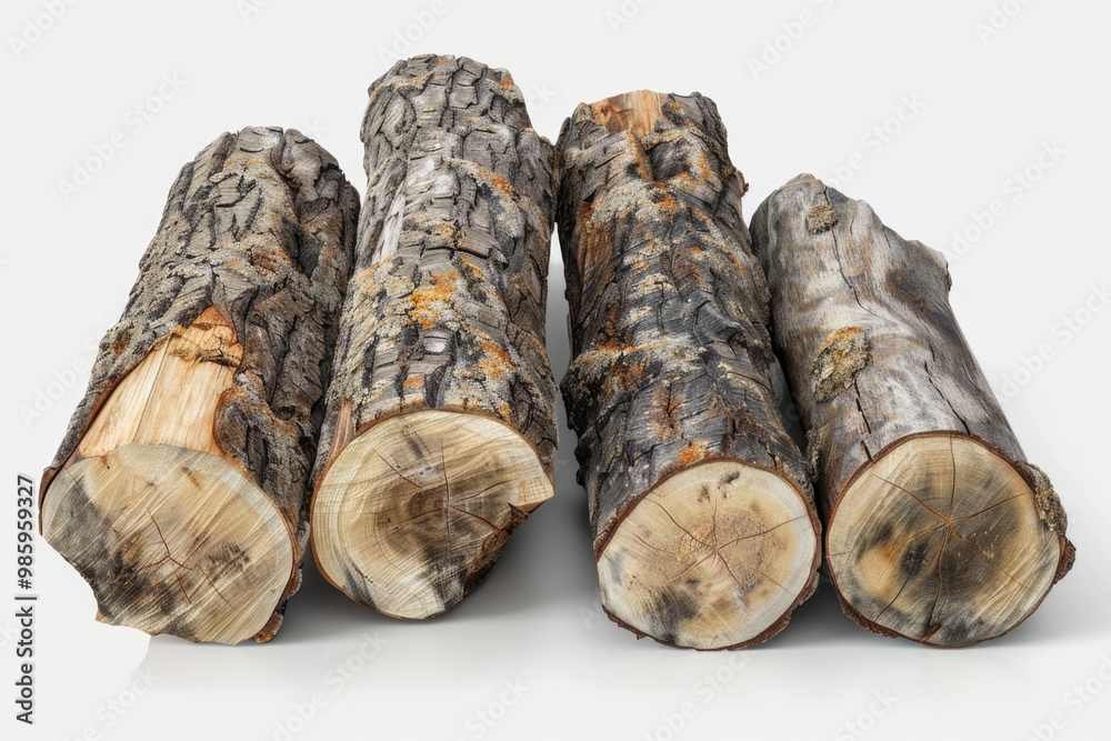 Aufkleber pile of logs arranged neatly on a clean white background, suitable for use in photography or design 