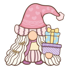 Cute Pastel Gnome in Christmas Costume for Holiday Decoration and Winter Celebrations, Hand-Drawn illustration on transparent background.
