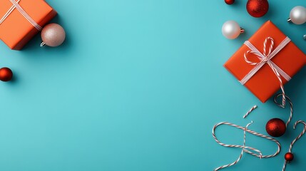 Festive Gift Boxes and Ornaments on Bright Background