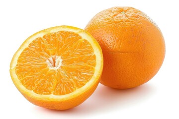 Freshly cut oranges on a clean white surface