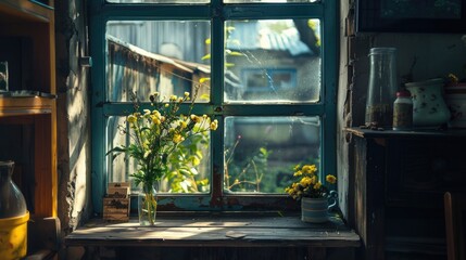 A vase of flowers sits on a windowsill, adding a touch of elegance to the room