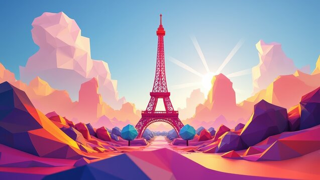 Geometric Eiffel Tower Landscape