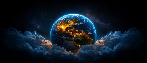 Stunning Earth View with Clouds and Twilight Background