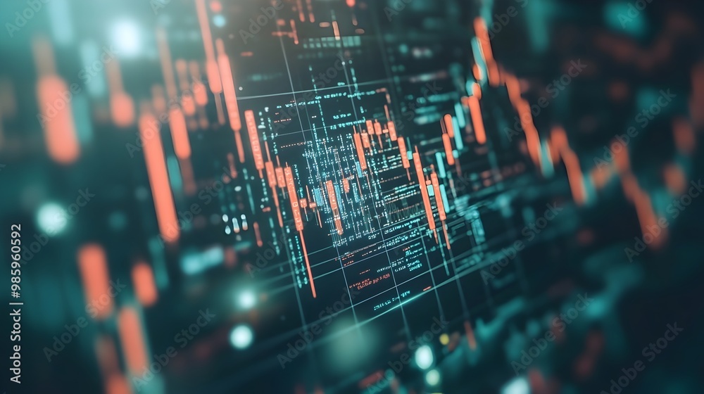 Poster algorithmic trading strategies and financial insights visualized in a futuristic code driven digital