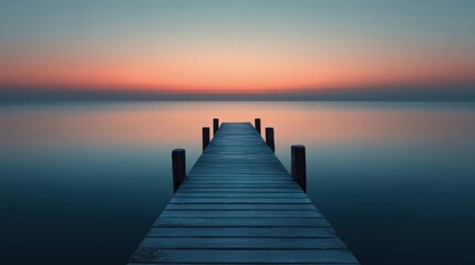 Fototapeta premium Tranquil Sunset with Wooden Dock Silhouette Against Colorful Sky