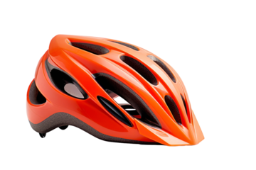 A vibrant orange helmet designed for cycling features ventilation holes and a sleek profile, highlighting essential safety gear for bike riders and sports fans.
