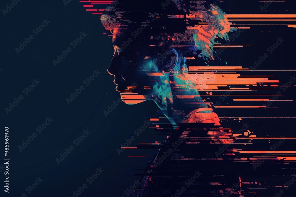 Poster a man's face is shown in a distorted image