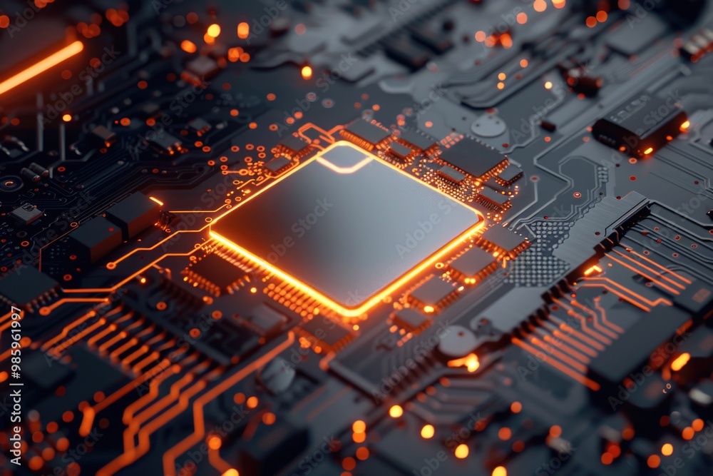 Aufkleber a detailed view of a microprocessor on a motherboard, suitable for technology and electronics illust