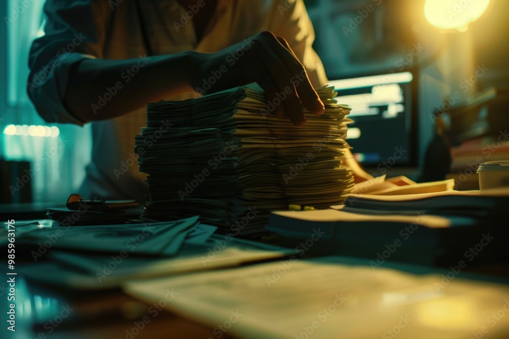 Aufkleber Man sorting documents on desk