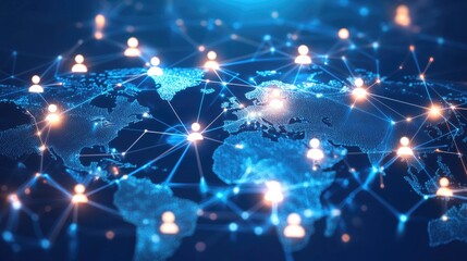 Obraz premium Global social media network, Digital world map with users worldwide connections 