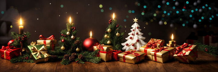 Cozy Merry Christmas and Happy New Year background with warm holiday lights, festive decorations, and snowy accents, perfect for creating a joyful and festive holiday season atmosphere