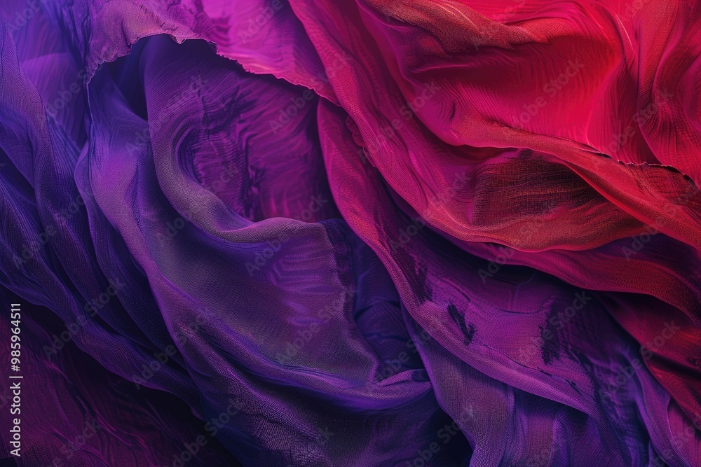 Poster a close-up shot of vibrant red and purple fabric, ideal for design concepts or textile-related proje