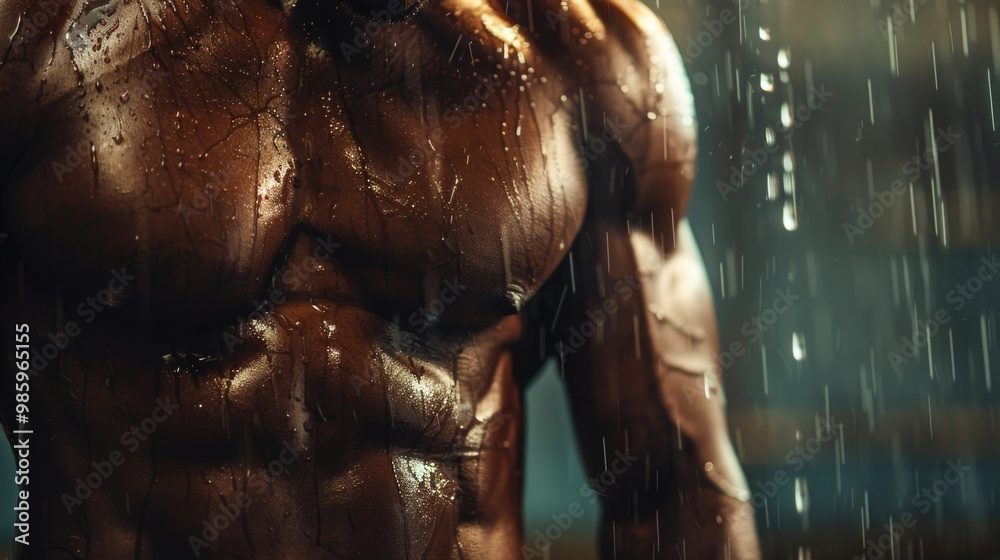 Poster a close-up shot of a person getting wet in the rain