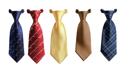 Set of various colored ties isolate on transparent background