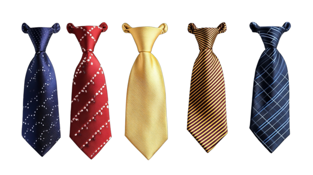 Set of various colored ties isolate on transparent background