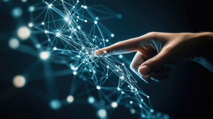 Human hand pointing to connect network, internet communication, wireless connection technology