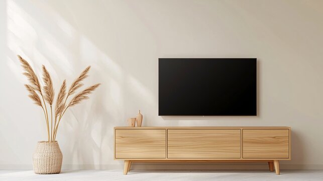 Minimalist TV stand with pampas grass decor