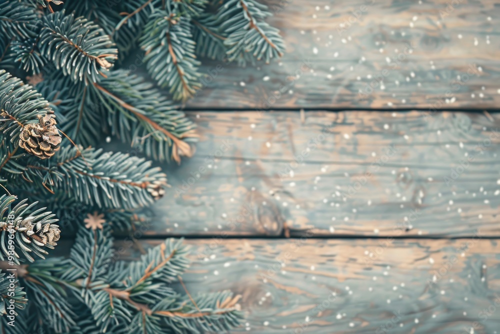 Poster a detailed view of a pine tree's trunk and branches on a natural wood surface