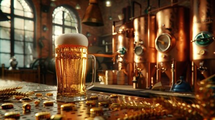 A glass of beer sits alone on a bar, ready to be enjoyed