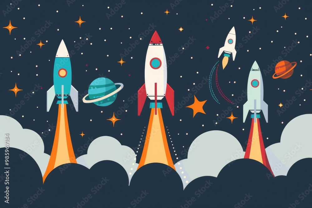Poster A collection of rockets soaring through the atmosphere, perfect for science and technology related projects