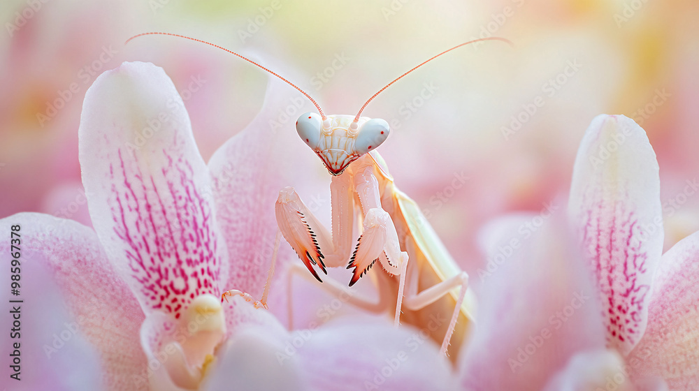 Wall mural praying mantis on orchid